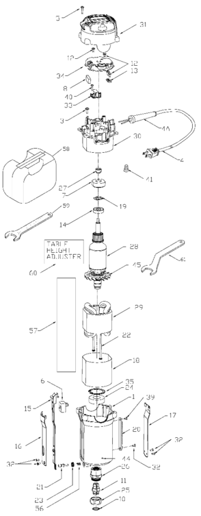 Default Diagram and Parts List for 893PK Type 1 Porter Cable Router